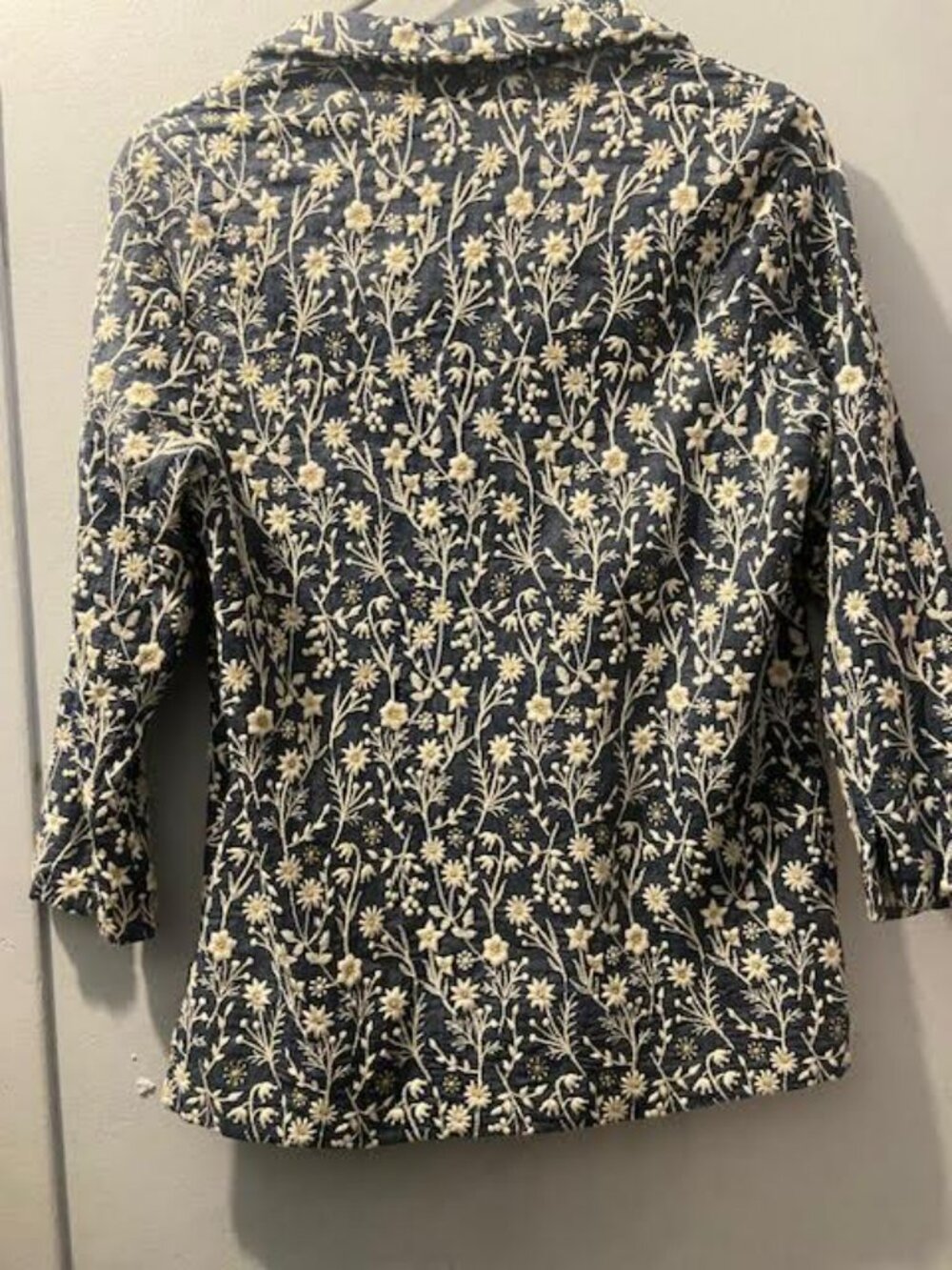 Tuckernuck Blue Floral Print Popover Blouse Size Small 3/4 Sleeve Cottagecore - Picture 6 of 6